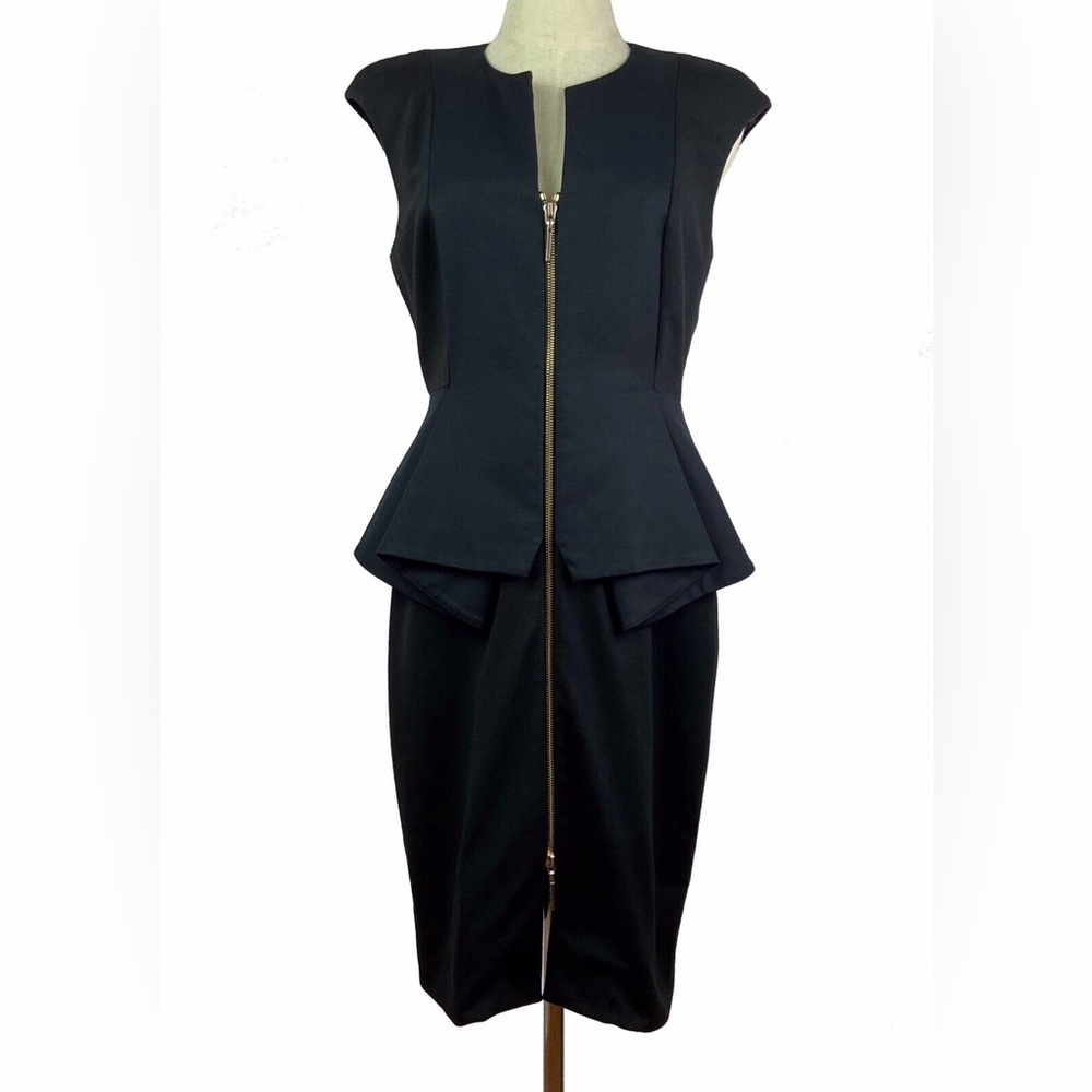 Ted Baker London Jumana Texture Peplum Dress Black Zip Sheath Size 3 /US Medium - Picture 3 of 7